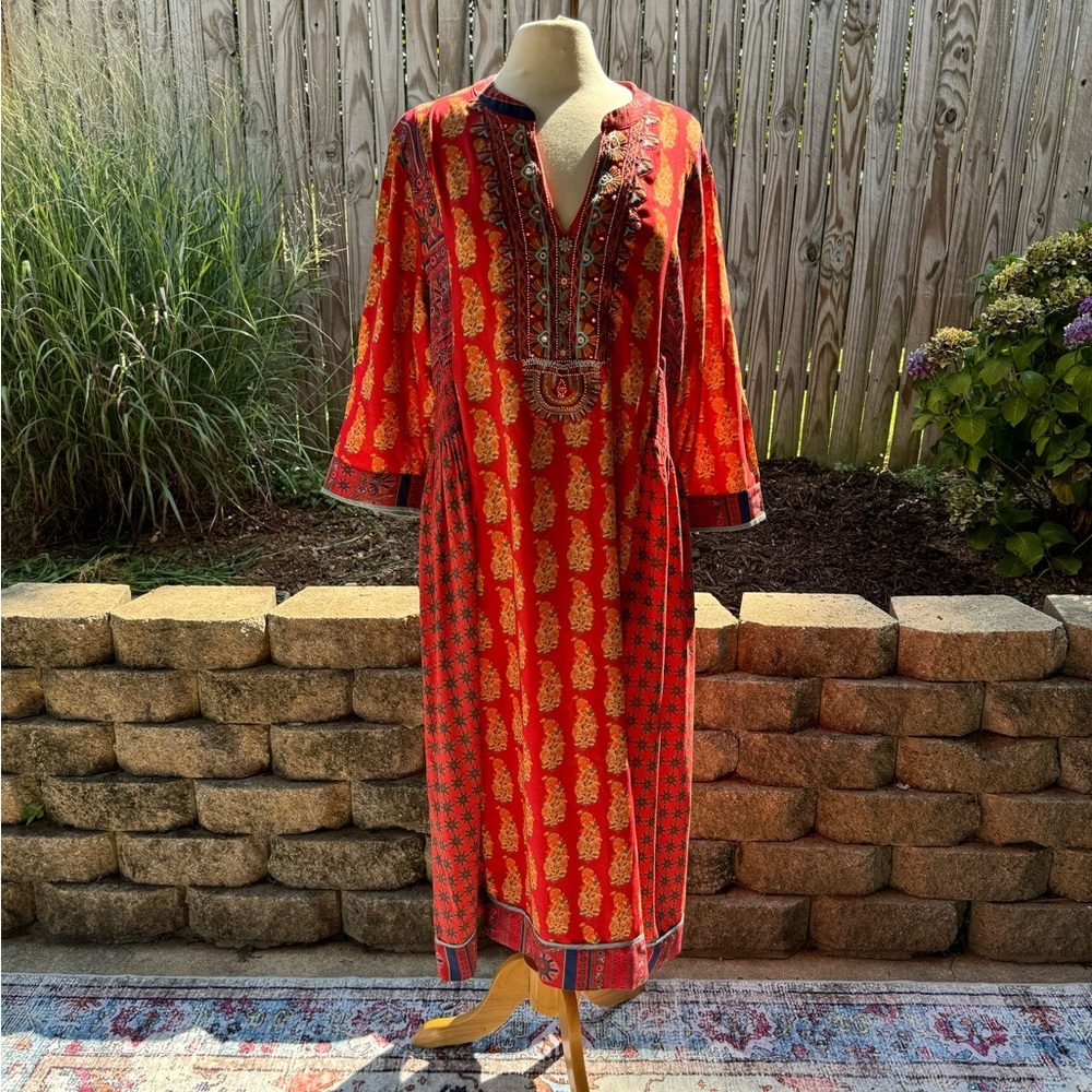 Soft surroundings Red Phoenix dress Large Hippy Boho vibe - Picture 12 of 13